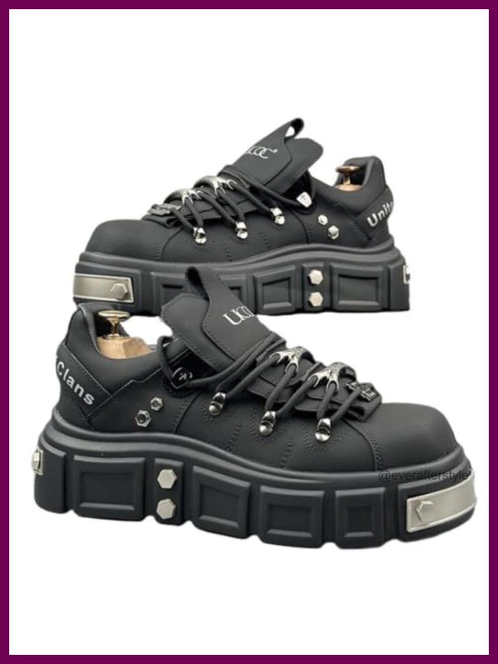 Women's Y2K Punk Platform Sneakers Faux Leather Chunky Studded Lace-Up